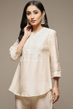 Beige Cotton Blend Kurti image number 6